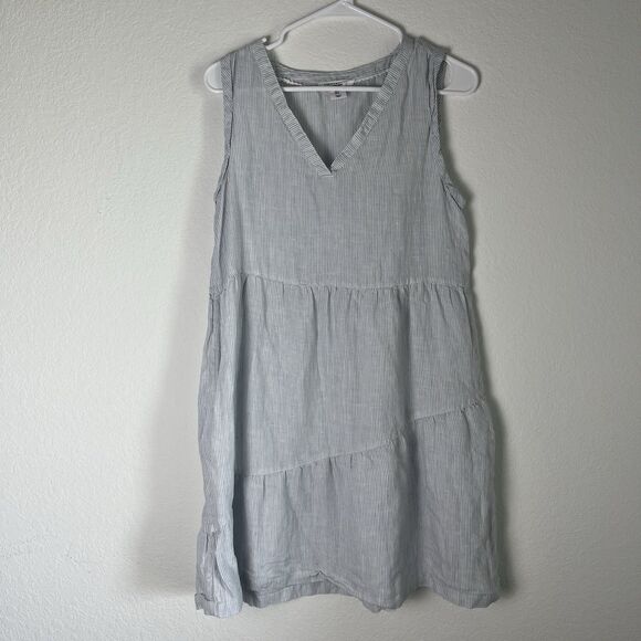 Lucky Brand Dress Women S Linen Sleeveless Striped V-Neck Tiered  Dress - Picture 1 of 6